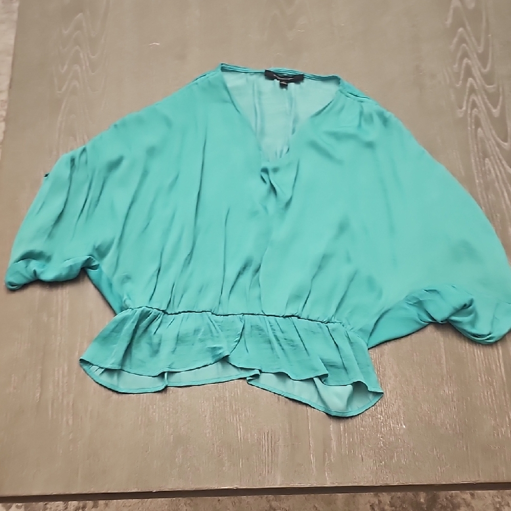 Marc New York Teal Ruffle Hem Blouse